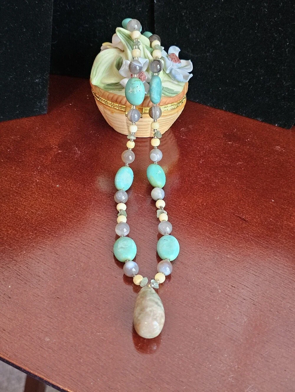 Artisan Natural Turquoise Mixed Gemstone Beaded Drop Necklace